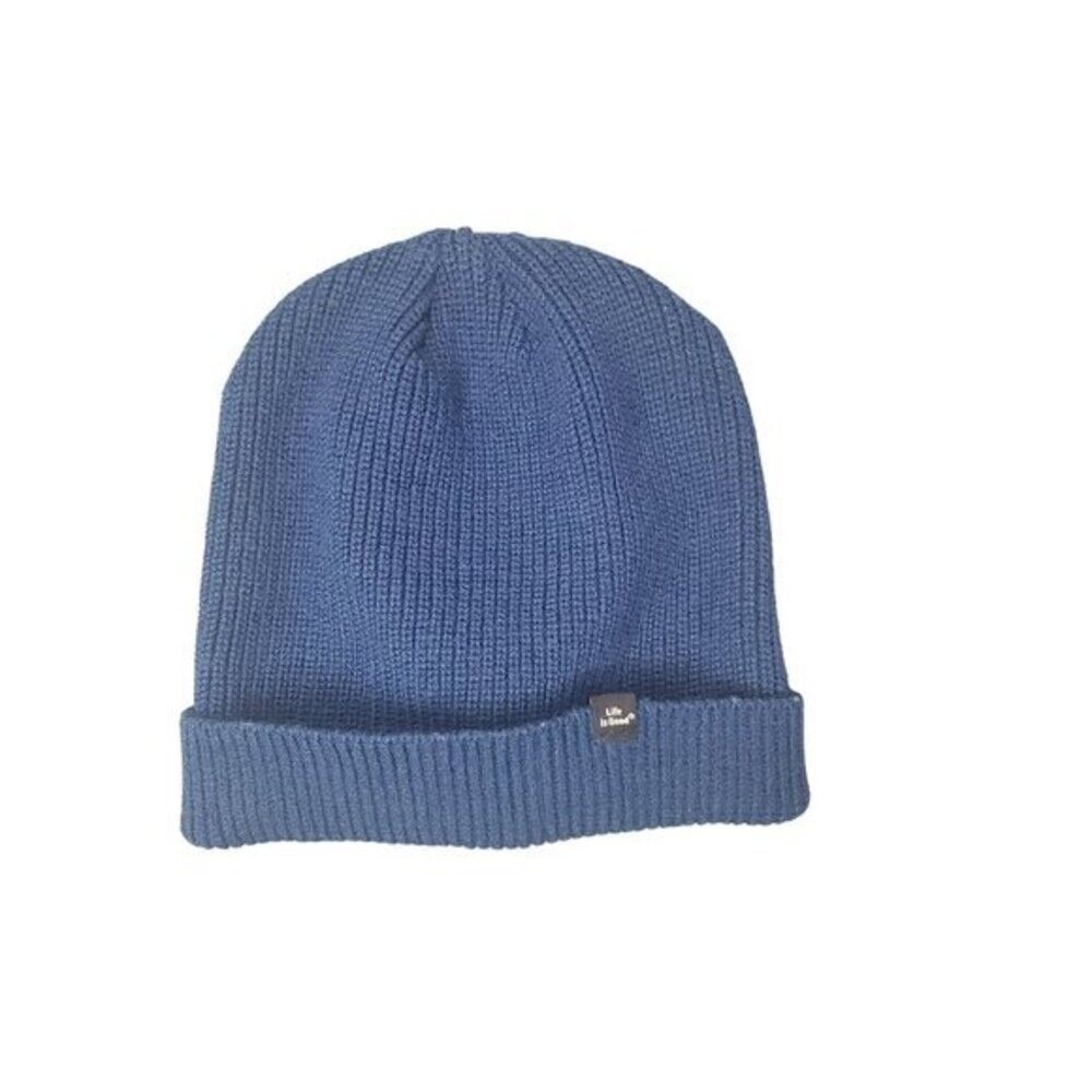 Life is Good Unisex Gorpcore Outdoorsy Beanie OS Blue Ribbed Knit Cuffed Hat